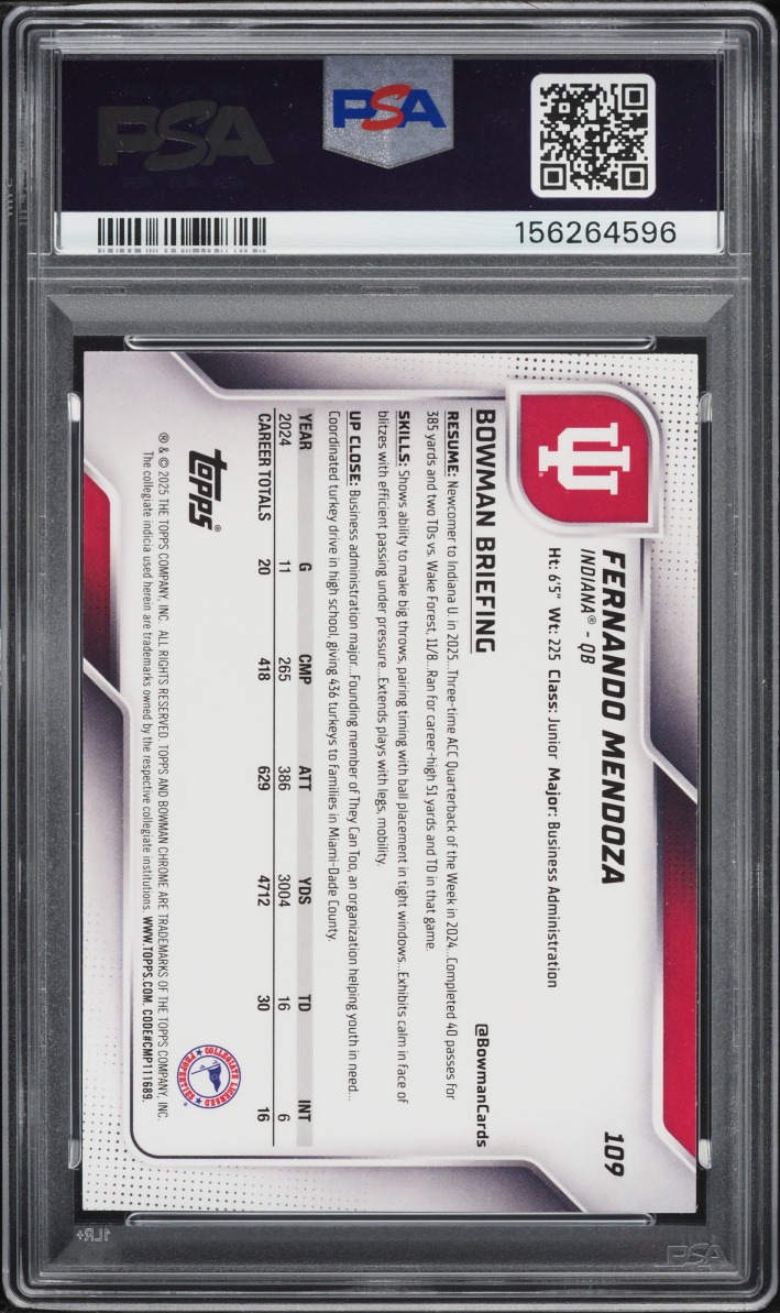 2025 Bowman Chrome University Fernando Mendoza ROOKIE #109 PSA 8 NM-MT