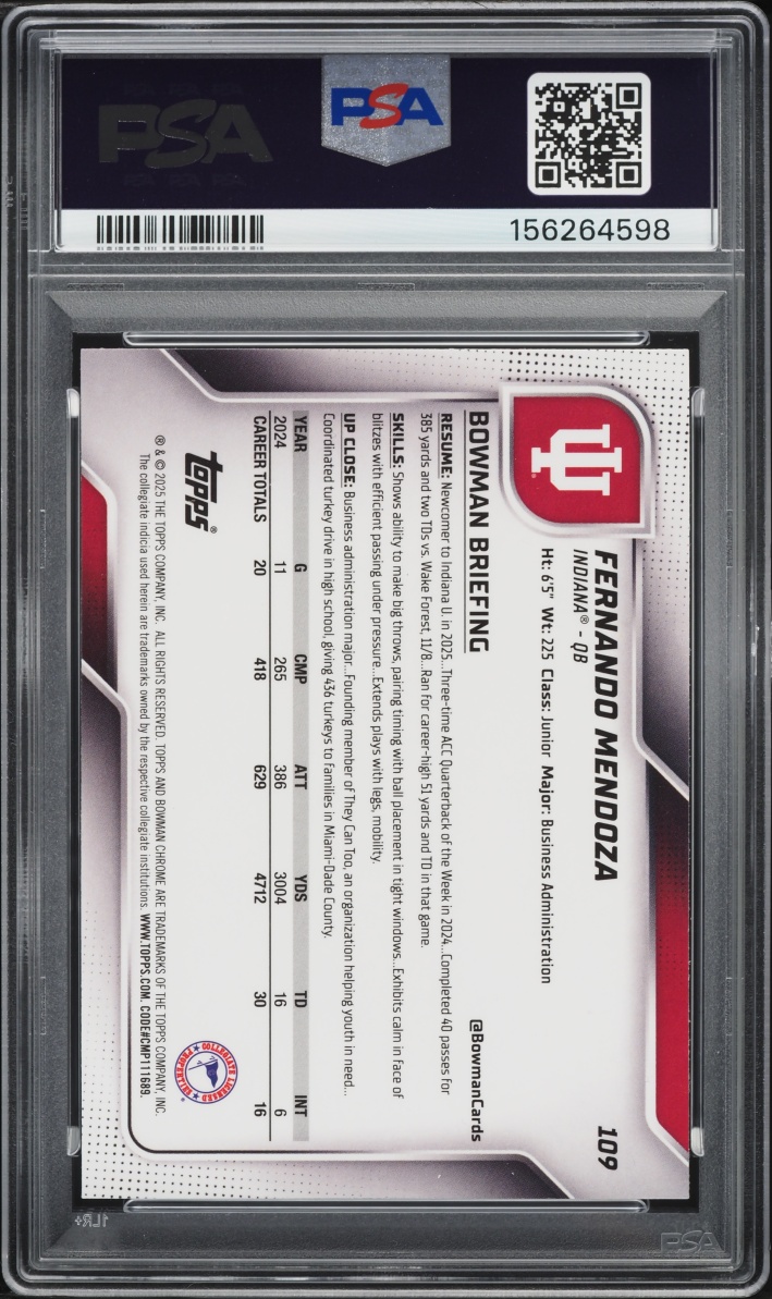 2025 Bowman Chrome University Fernando Mendoza ROOKIE #109 PSA 9 MINT