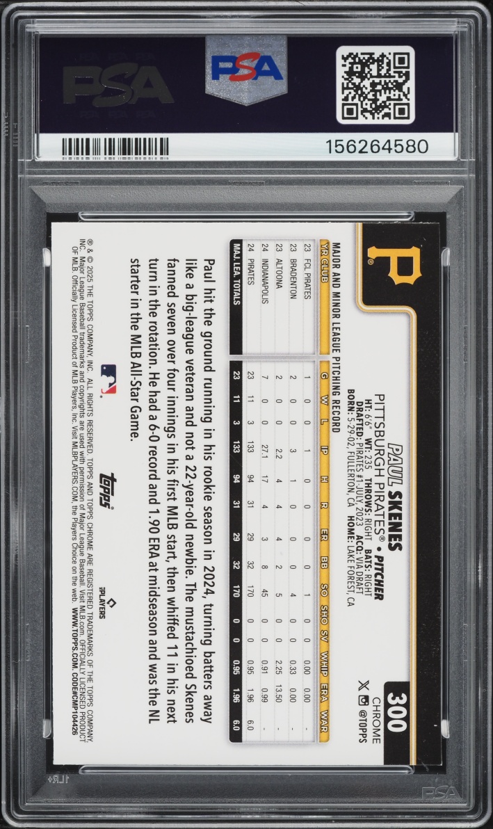 2025 Topps Chrome Raywave Paul Skenes #300 PSA 9 MINT