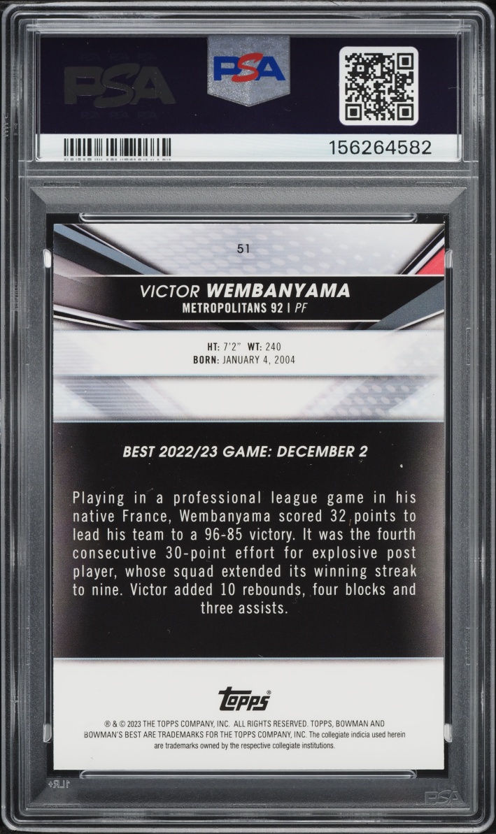 2022 Bowman University Best Victor Wembanyama ROOKIE #51 PSA 8 NM-MT