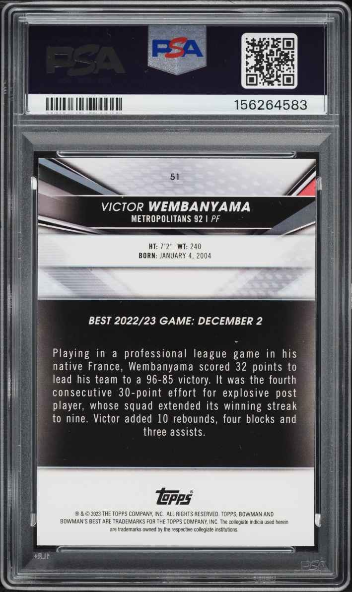 2022 Bowman University Best Victor Wembanyama ROOKIE #51 PSA 8 NM-MT