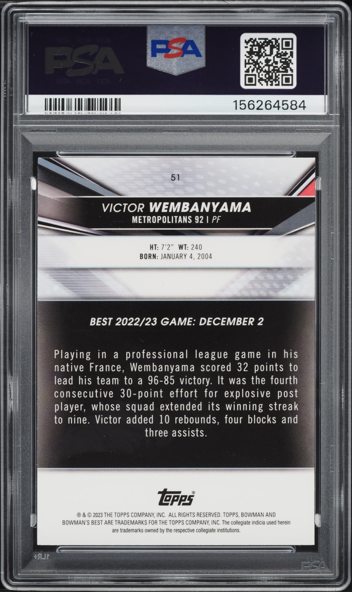 2022 Bowman University Best Victor Wembanyama ROOKIE #51 PSA 8 NM-MT