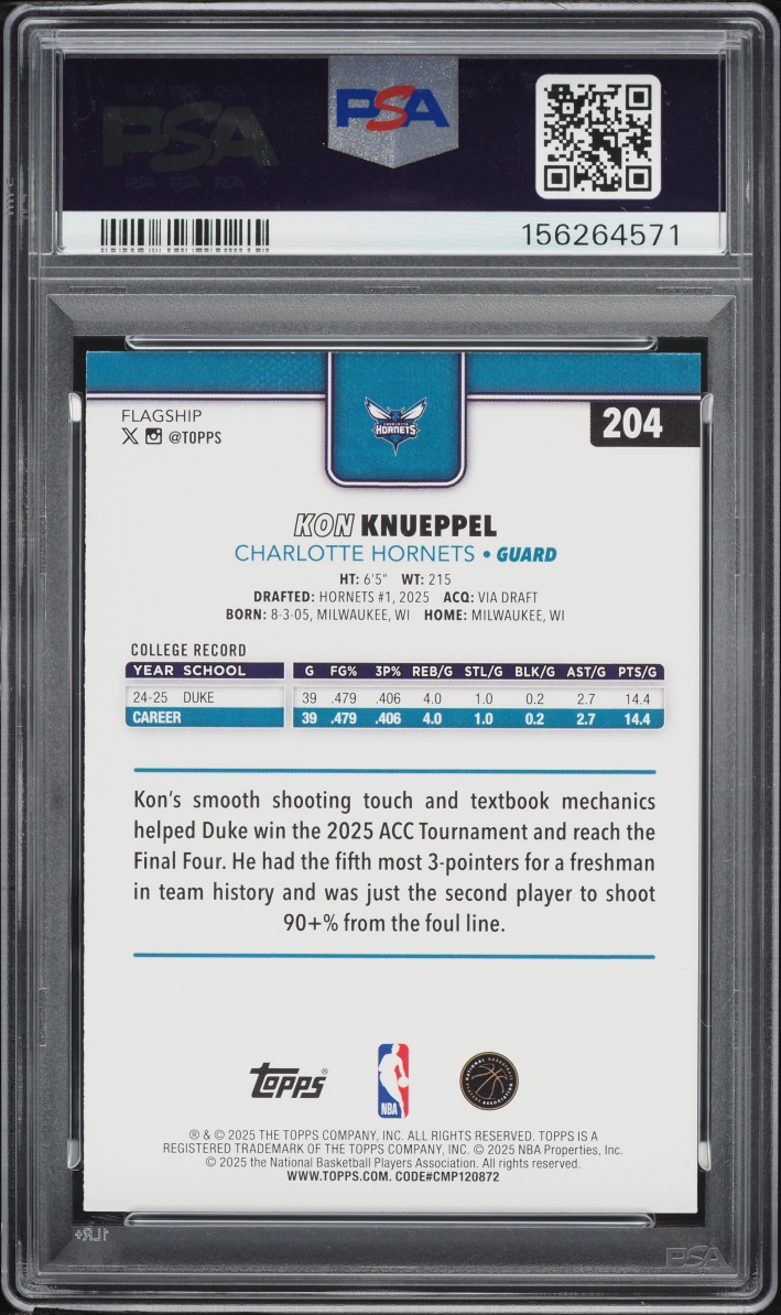 2025 Topps Basketball Kon Knueppel ROOKIE #204 PSA 10 GEM MINT