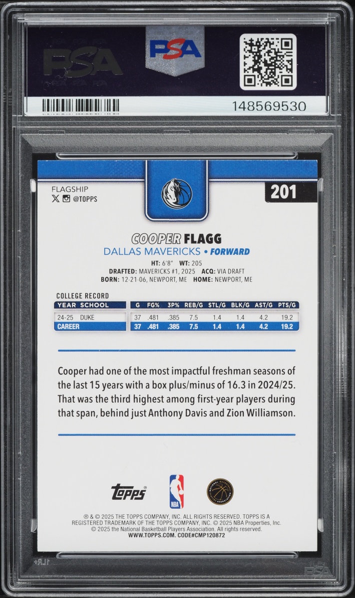 2025 Topps Basketball Cooper Flagg ROOKIE #201 PSA 9 MINT