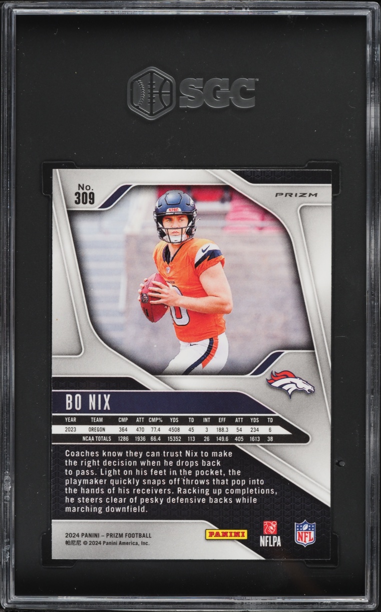 2024 Panini Prizm Lazer Bo Nix ROOKIE #309 SGC 10 GEM MINT