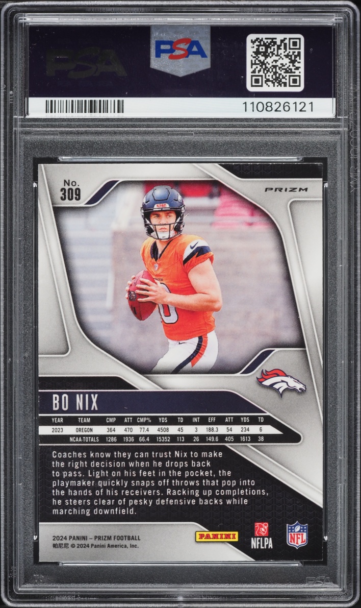 2024 Panini Prizm Silver Bo Nix ROOKIE #309 PSA 10 GEM MINT