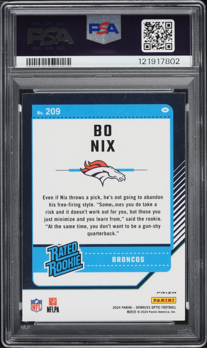2024 Donruss Optic Holo Prizm Bo Nix ROOKIE #209 PSA 10 GEM MINT