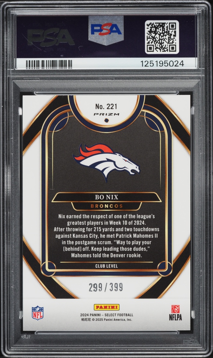 2024 Panini Select Orange Shock Bo Nix /399 #221 PSA 10 GEM MINT