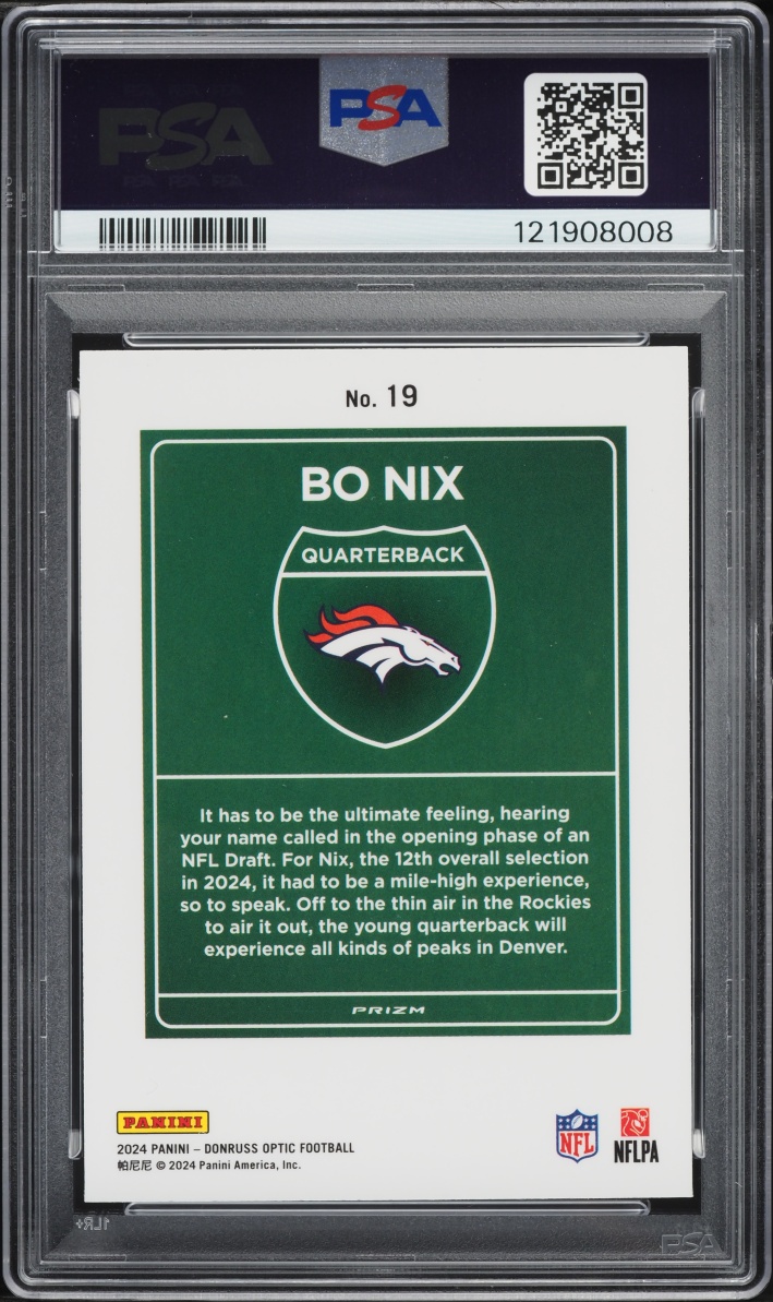 2024 Donruss Optic Downtown Bo Nix ROOKIE #19 PSA 9 MINT