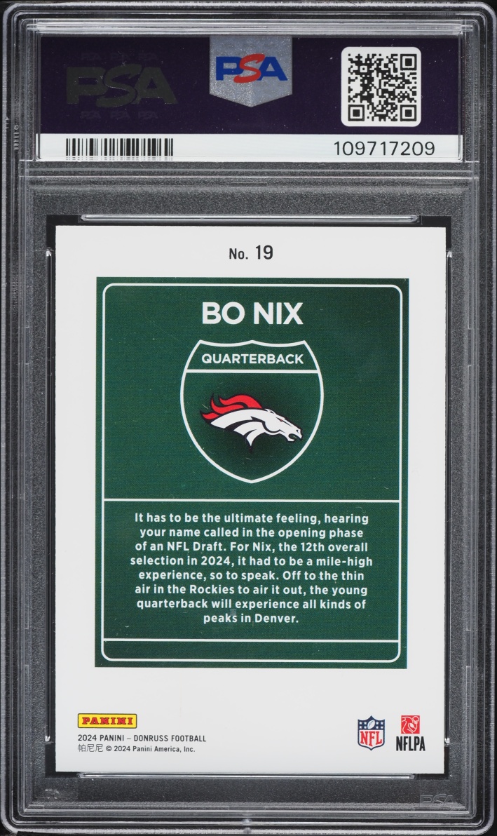 2024 Donruss Downtown Bo Nix ROOKIE #19 PSA 9 MINT