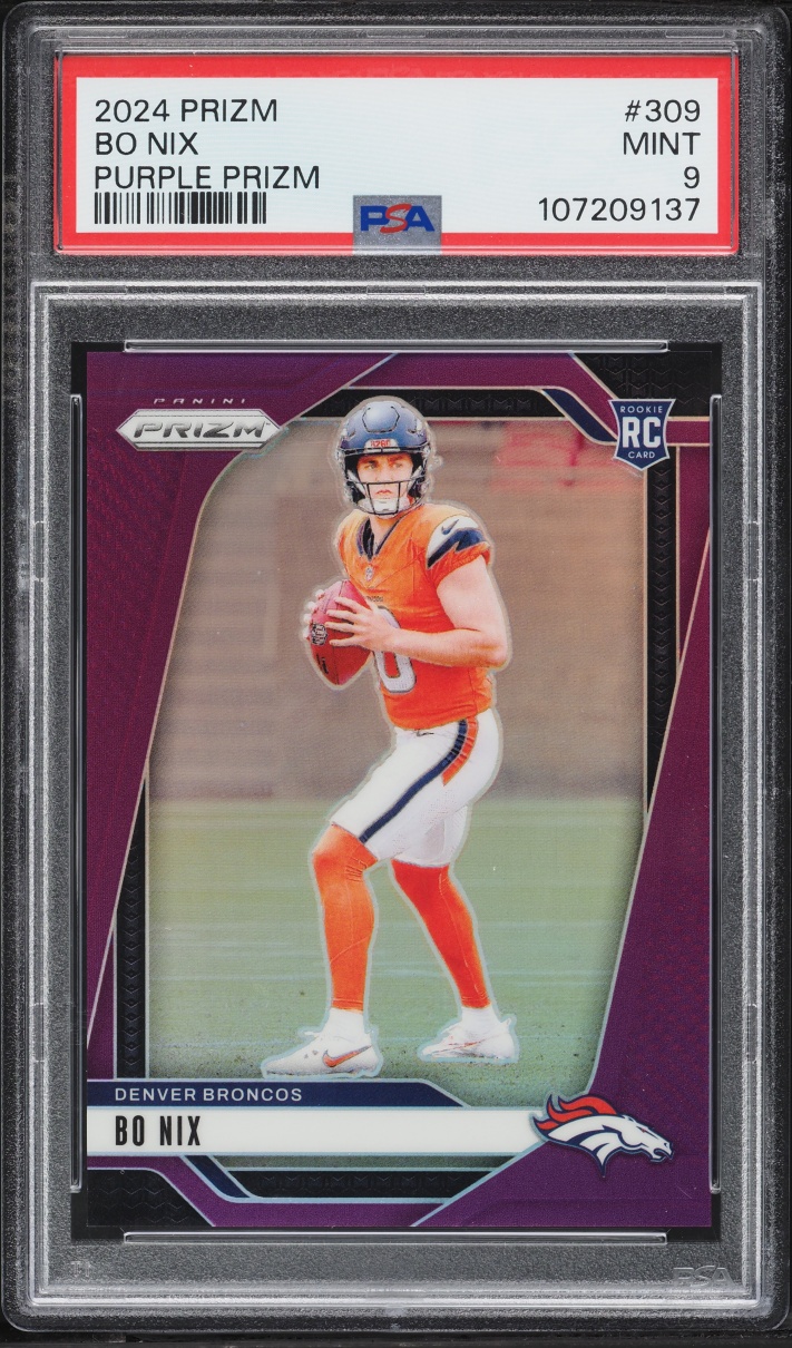 2024 Panini Prizm Purple Prizm Bo Nix /125 #309 PSA 9 MINT