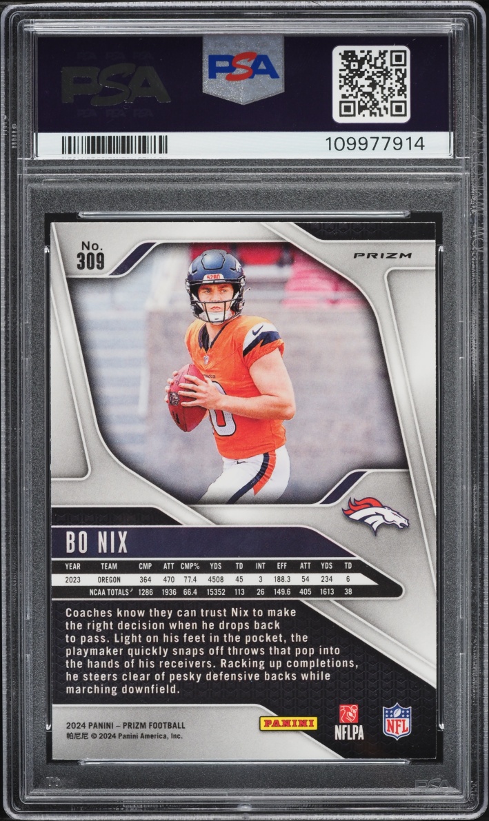 2024 Panini Prizm Lazer Bo Nix ROOKIE #309 PSA 10 GEM MINT