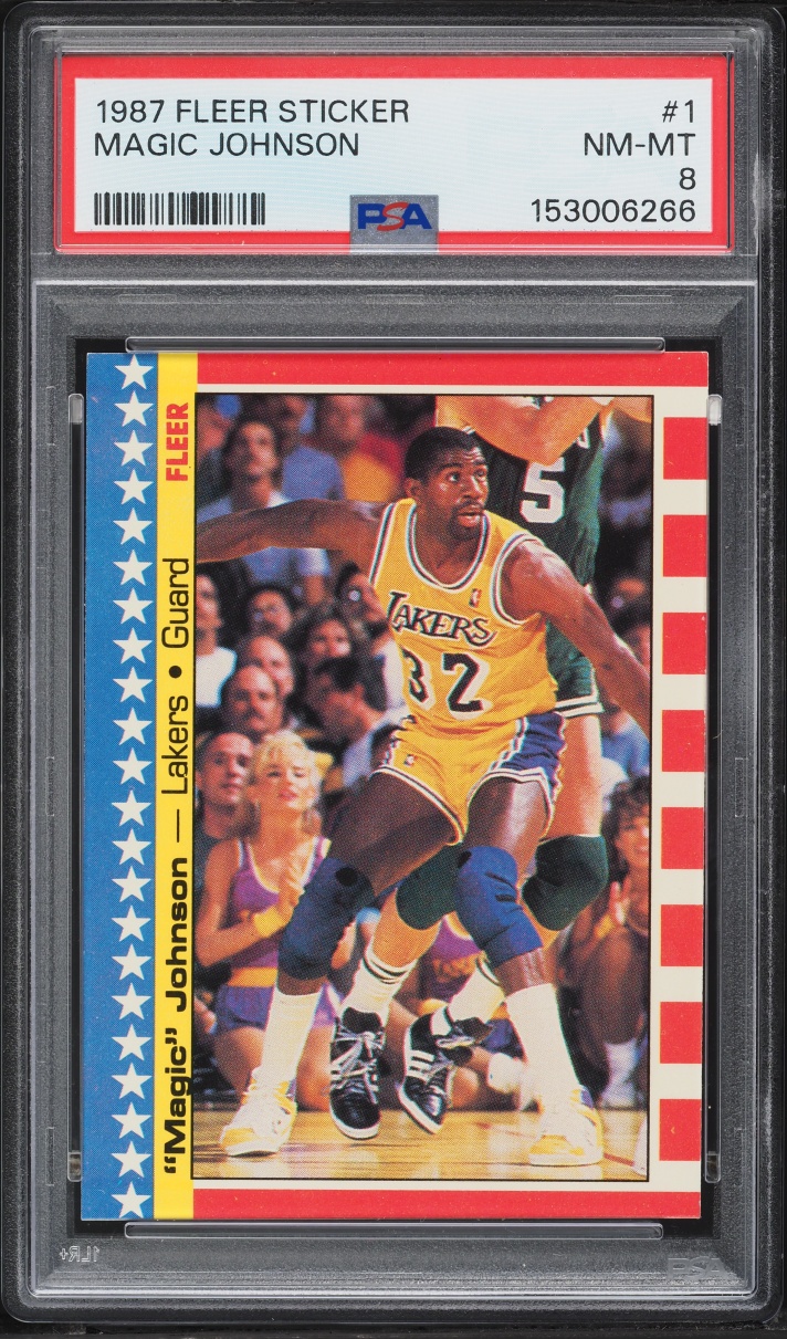 1987 Fleer Sticker Magic Johnson #1 PSA 8 NM-MT