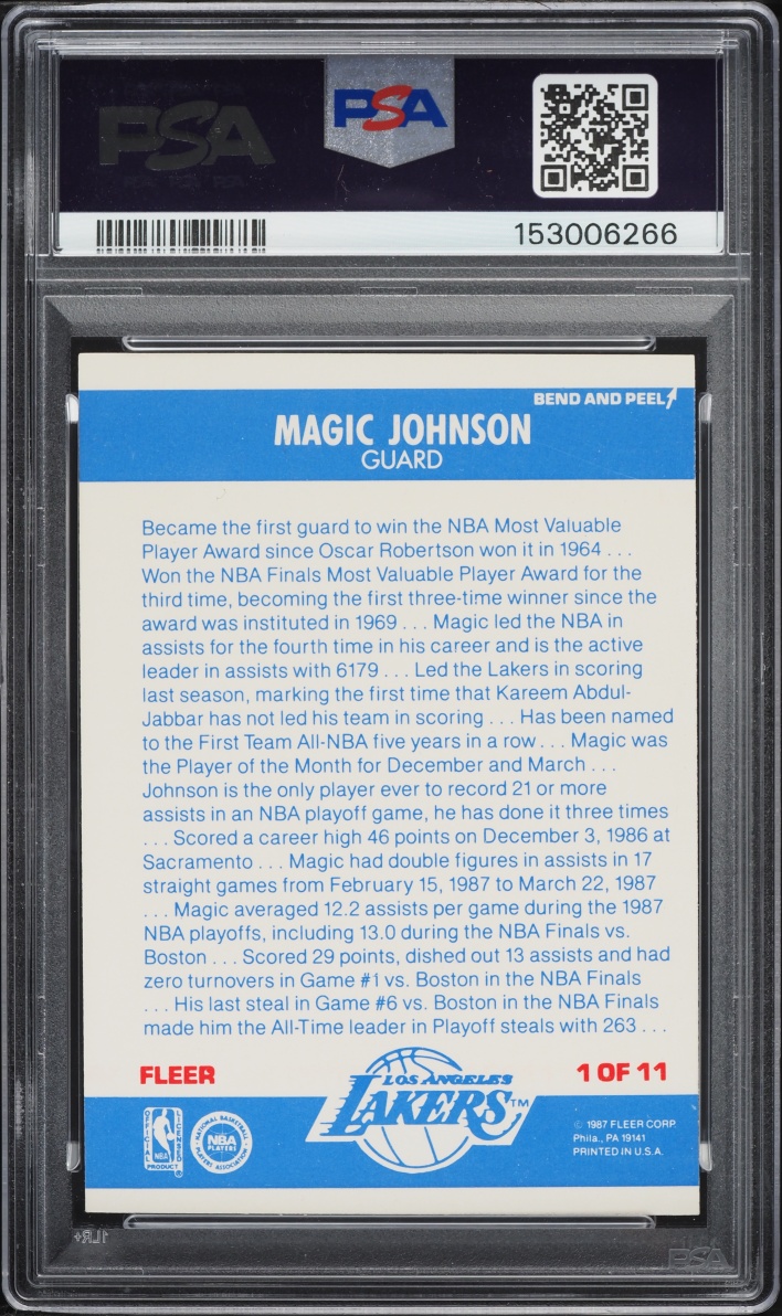1987 Fleer Sticker Magic Johnson #1 PSA 8 NM-MT
