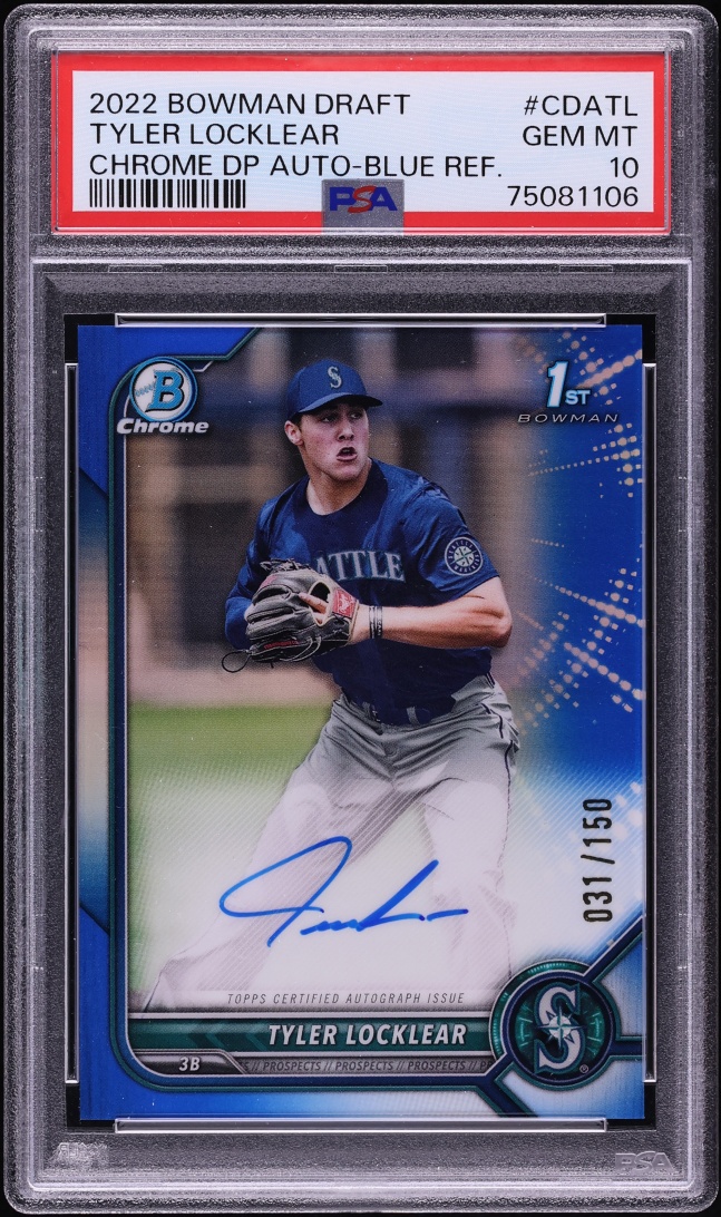 2022 Bowman Chrome Draft Blue Refractor Tyler Locklear ROOKIE AUTO /150 PSA 10 GEM MINT