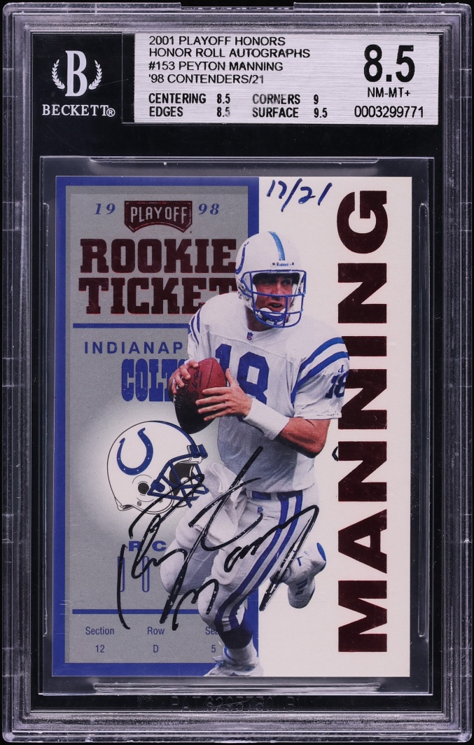2001 Playoff Honors Roll '98 Contenders Red Peyton Manning AUTO /21 #87 BGS 8.5 NM-MT+
