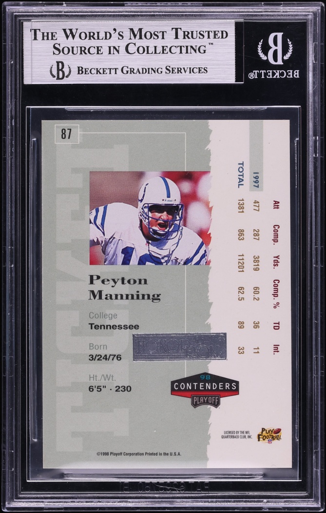 2001 Playoff Honors Roll '98 Contenders Red Peyton Manning AUTO /21 #87 BGS 8.5 NM-MT+