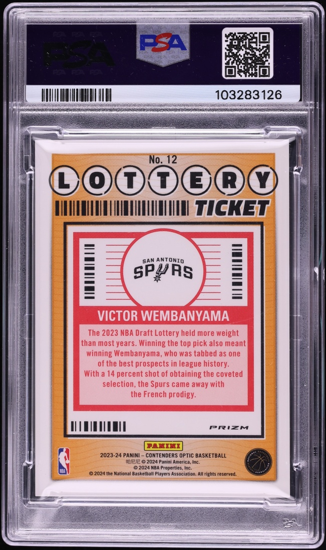 2023 Panini Contenders Optic Lottery Ticket Prizm Victor Wembanyama ROOKIE #12 PSA 10 GEM MINT