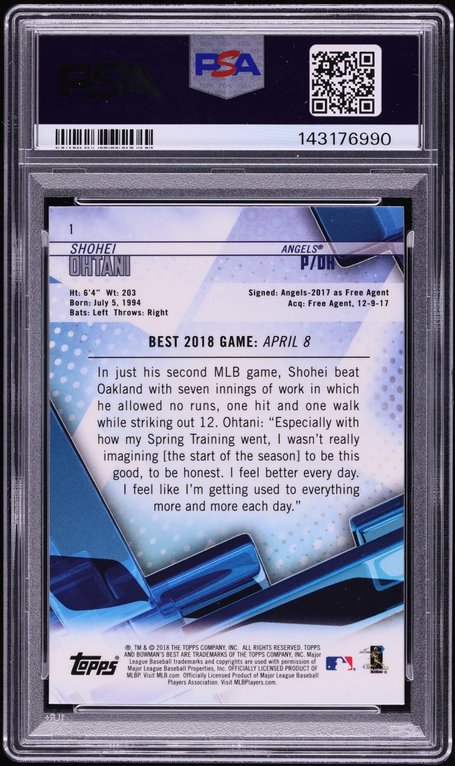 2018 Bowman's Best Shohei Ohtani ROOKIE #1 PSA 10 GEM MINT