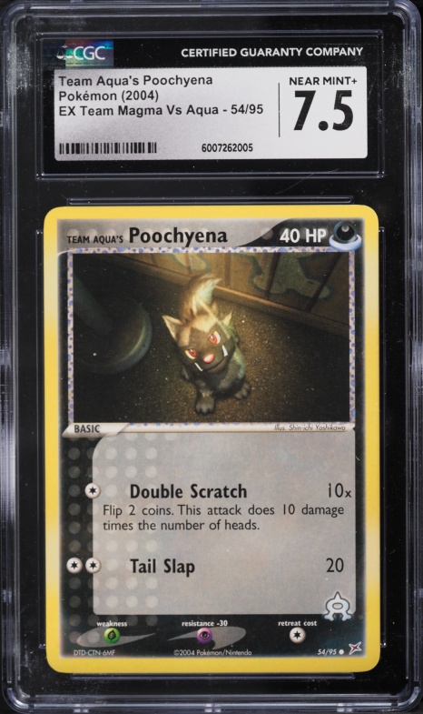 2004 Pokemon EX Team Magma VS Aqua Team Aqua's Poochyena #54 CGC 7.5 NRMT+