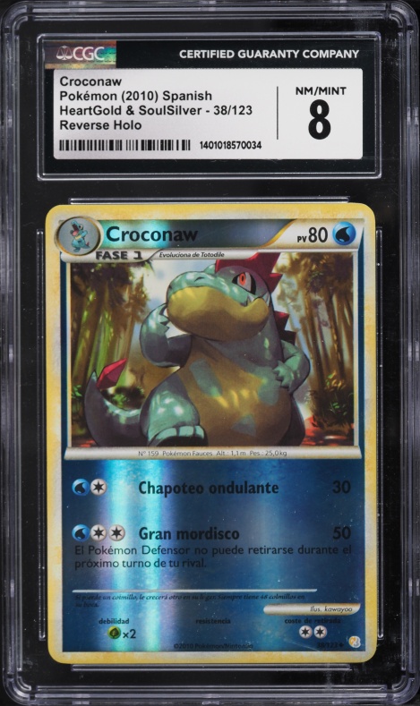 2010 Pokemon Spanish HeartGold & SoulSilver Reverse Holo Croconaw #38 CGC 8