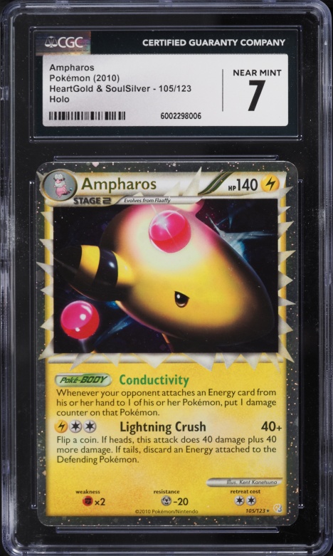2010 Pokemon HeartGold & SoulSilver Holo Prime Ampharos #105 CGC 7 NRMT