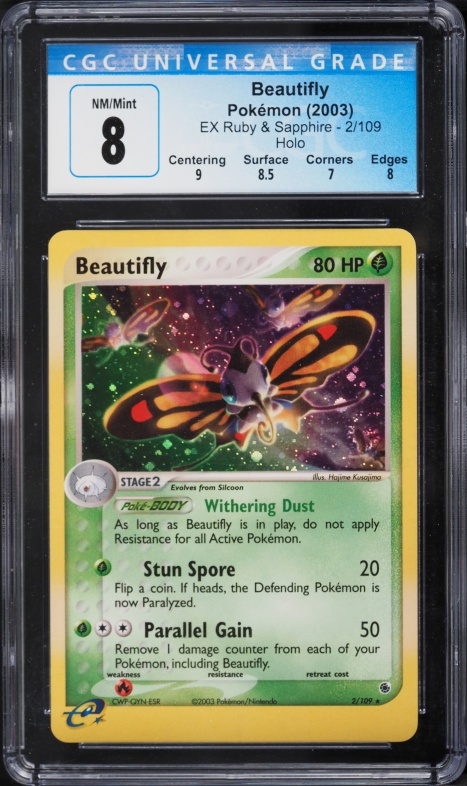 2003 Pokemon EX Ruby & Sapphire Holo Beautifly #2 CGC 8 NM-MT