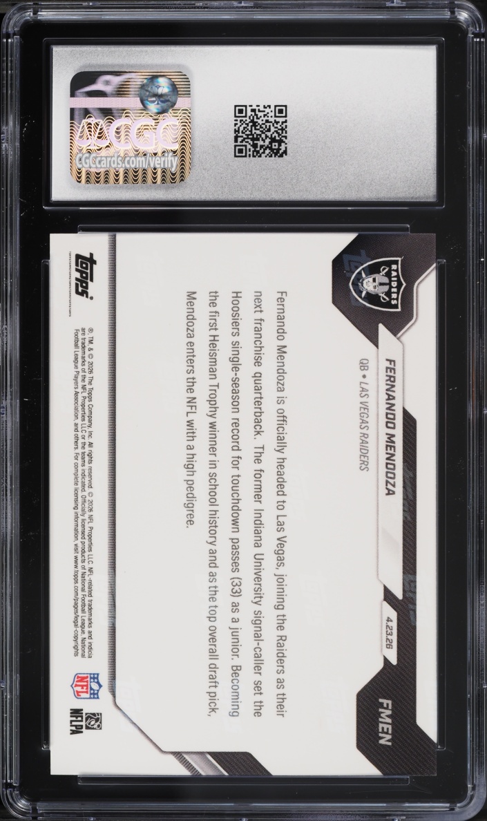 2026 Topps Now Fernando Mendoza ROOKIE #FMEN CGC 10 GEM MINT