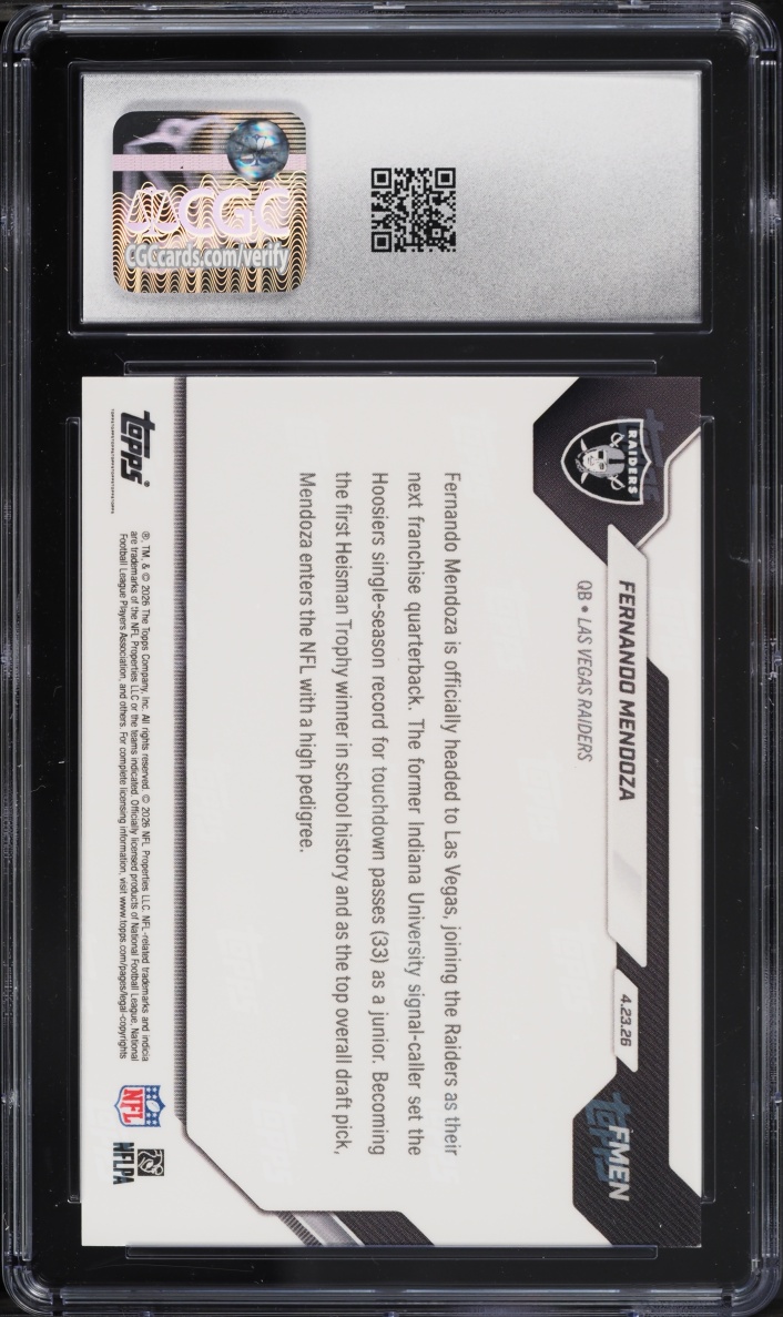 2026 Topps Now Fernando Mendoza ROOKIE #FMEN CGC 9.5 MINT+