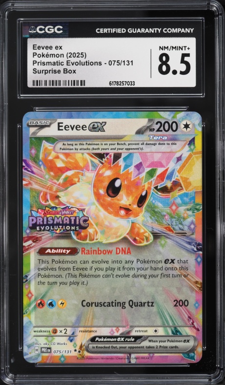 2025 Pokemon Scarlet & Violet Prismatic Evolutions Surprise Box Eevee EX #75 CGC 8.5 NM-MT+
