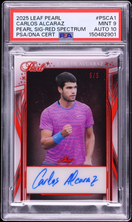 2025 Leaf Pearl Pearl Red Spectrum Carlos Alcaraz AUTO DNA 10 5/5 #PSCA1 PSA 9 MINT