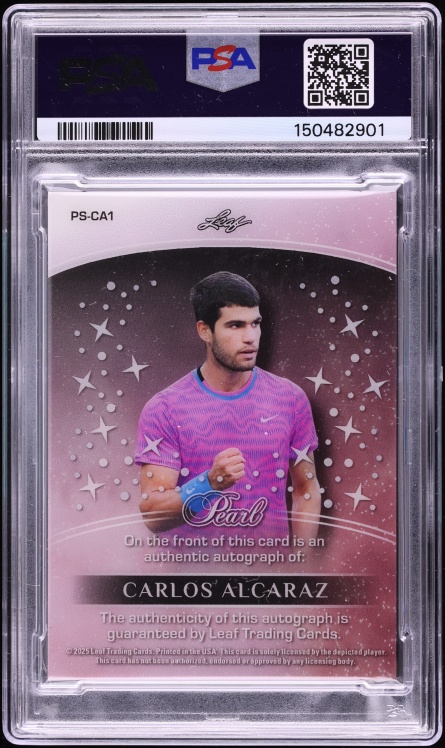 2025 Leaf Pearl Pearl Red Spectrum Carlos Alcaraz AUTO DNA 10 5/5 #PSCA1 PSA 9 MINT