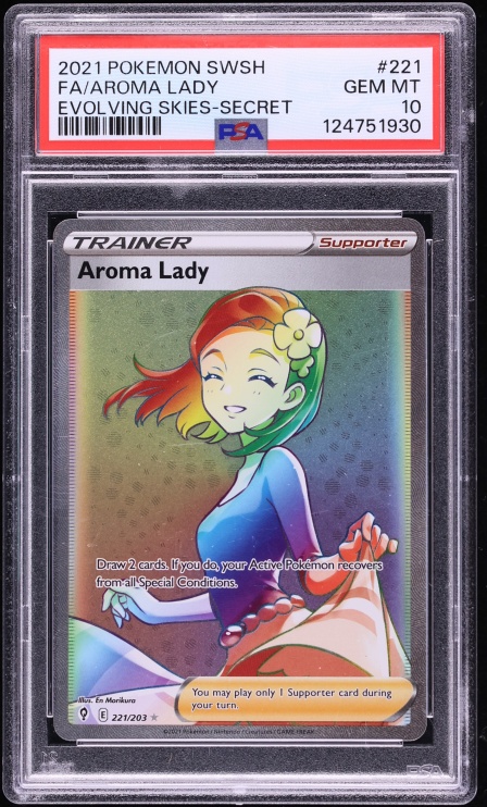 2021 Pokemon Sword & Shield Evolving Skies Rainbow Rare Aroma Lady #221 PSA 10 GEM MINT