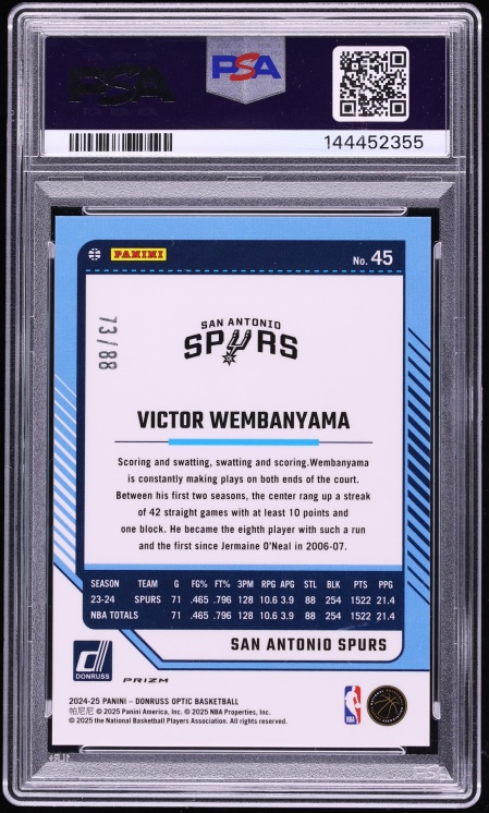 2024 Donruss Optic Red Choice Prizm Victor Wembanyama /88 #45 PSA 10 GEM MINT