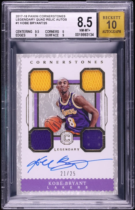 2017 Panini Cornerstones Legendary Quad Kobe Bryant PATCH AUTO /25 #1 BGS 8.5 NM-MT+