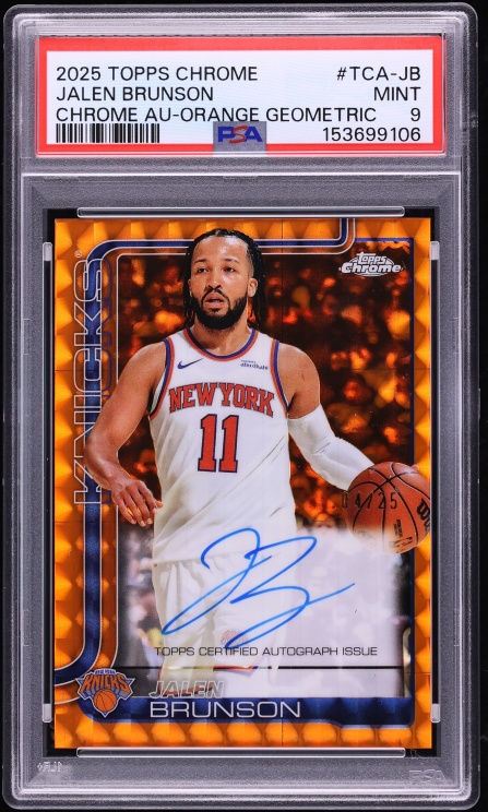 2025 Topps Chrome Orange Geometric Jalen Brunson AUTO /25 #TCA-JB PSA 9 MINT