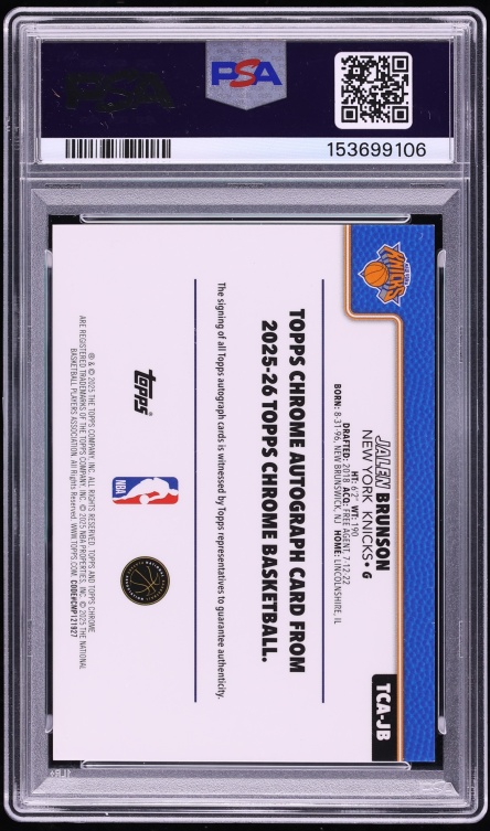 2025 Topps Chrome Orange Geometric Jalen Brunson AUTO /25 #TCA-JB PSA 9 MINT