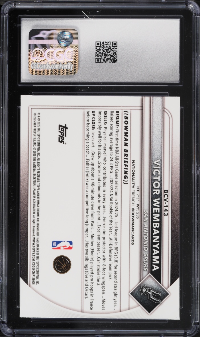 2025 Bowman Chrome Reptilian Refractor Victor Wembanyama #BCV-143 CGC 8.5 NM-MT+