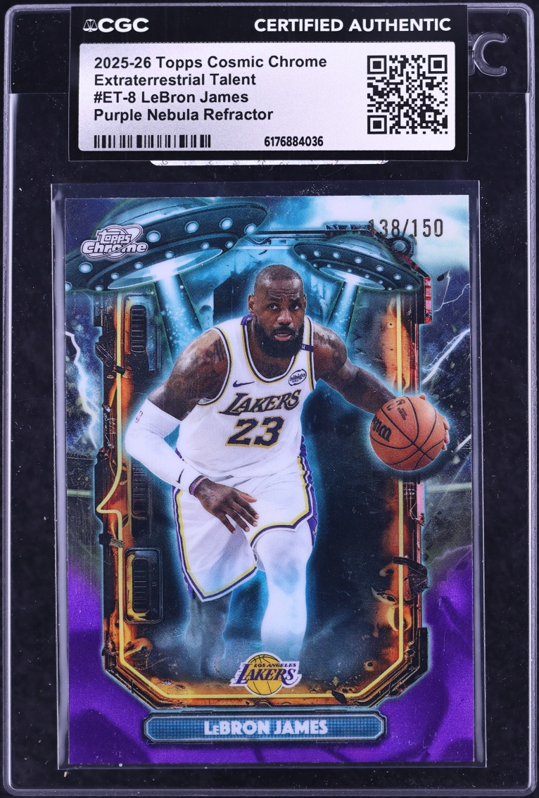 2025 Topps Chrome Cosmic Extraterrestrial Talent Purple Nebula Ref LeBron James /150 CGC AUTH