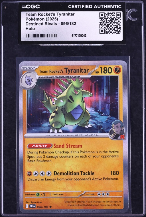 2025 Pokemon Scarlet & Violet Destined Rivals Holo Team Rocket's Tyranitar #96 CGC AUTH