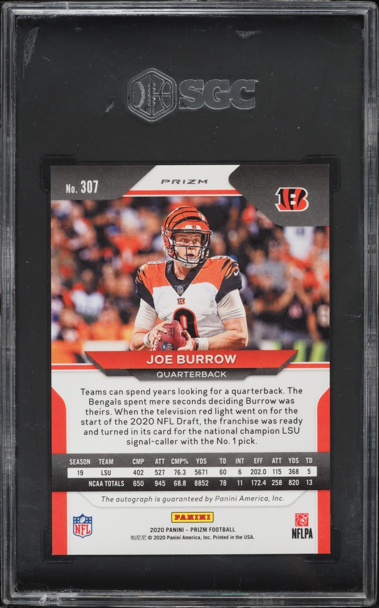 2020 Panini Prizm Silver Joe Burrow ROOKIE AUTO #307 SGC 9.5 MINT+