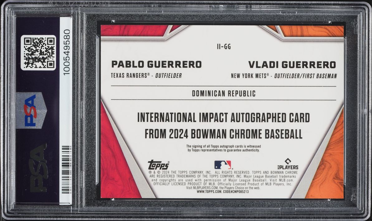 2024 Bowman Chrome International Gold Mini Diamond Ref P.Guerrero V.Guerrero AUTO /50 PSA 9