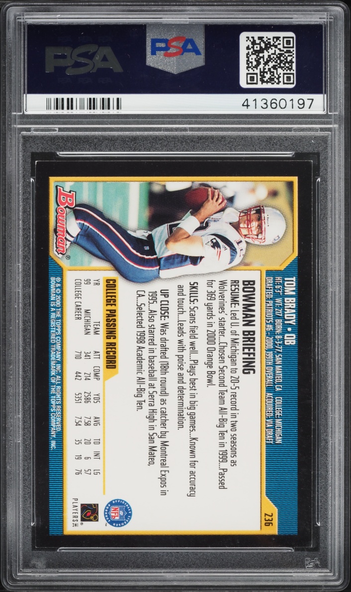 2000 Bowman Football Tom Brady ROOKIE #236 PSA 9 MINT