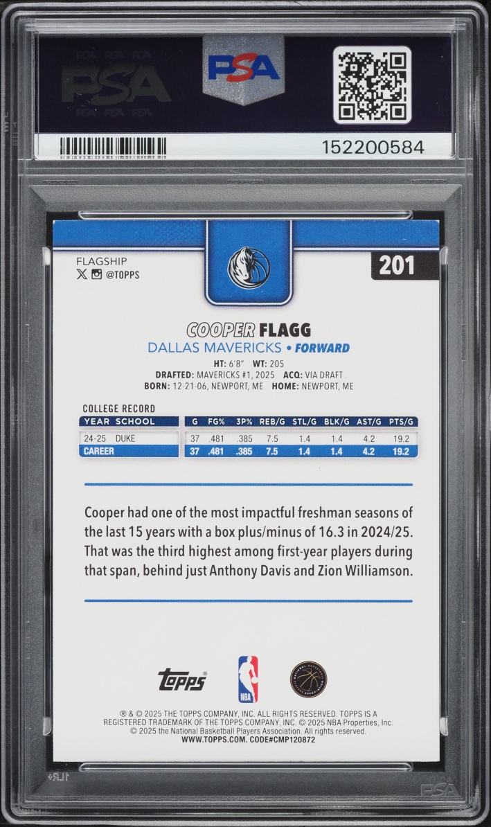 2025 Topps Basketball Cooper Flagg ROOKIE #201 PSA 8 NM-MT