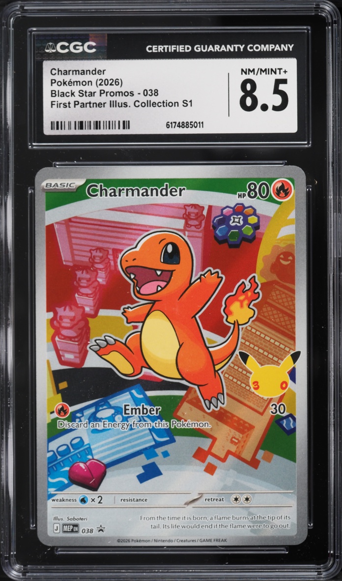 2026 Pokemon Mega Promo First Partner Illustration S1 Full Art Charmander #38 CGC 8.5 NM-MT+