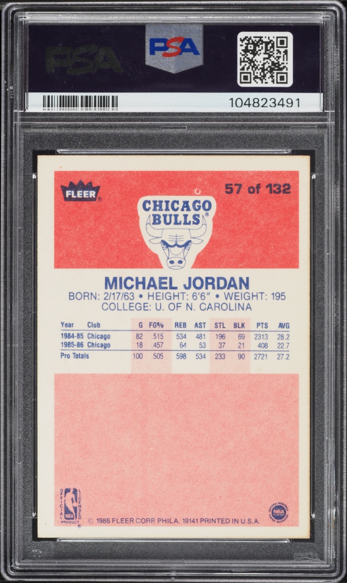 1986 Fleer Basketball Michael Jordan ROOKIE #57 PSA 3 VG