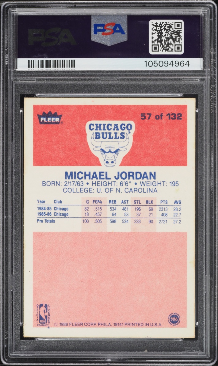 1986 Fleer Basketball Michael Jordan ROOKIE #57 PSA 3 VG