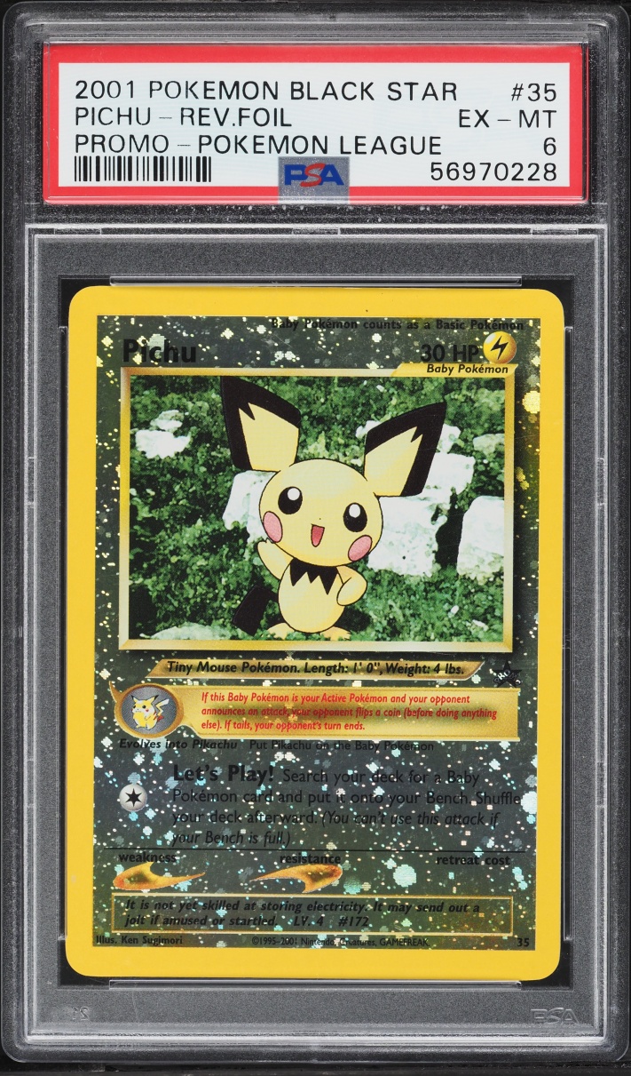 2001 Pokemon League Black Star Promo Reverse Holo Pichu #35 PSA 6 EXMT