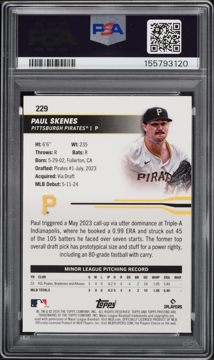 2024 Topps Pristine Paul Skenes ROOKIE #229 PSA 9 MINT