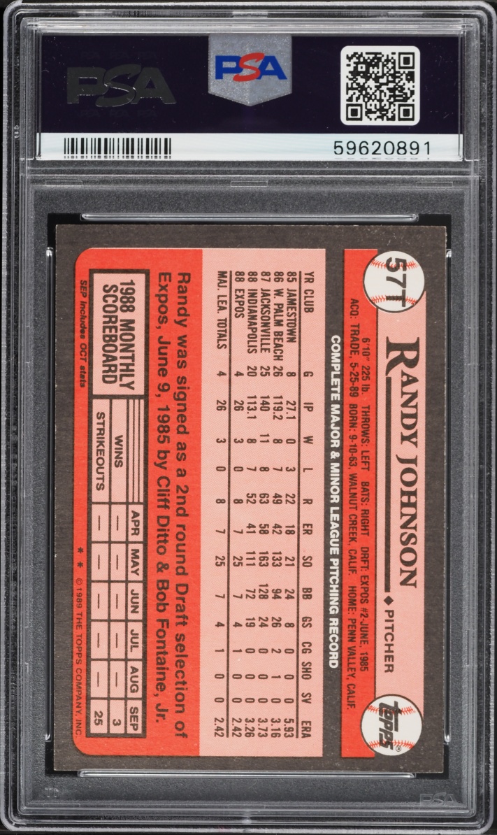 1989 Topps Traded Randy Johnson ROOKIE #57T PSA 8 NM-MT